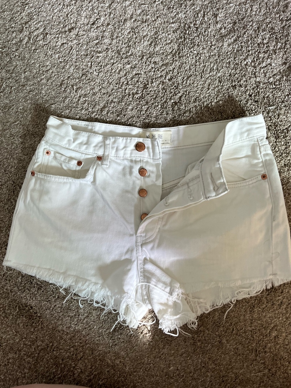 We The Free White Distressed Denim Shorts